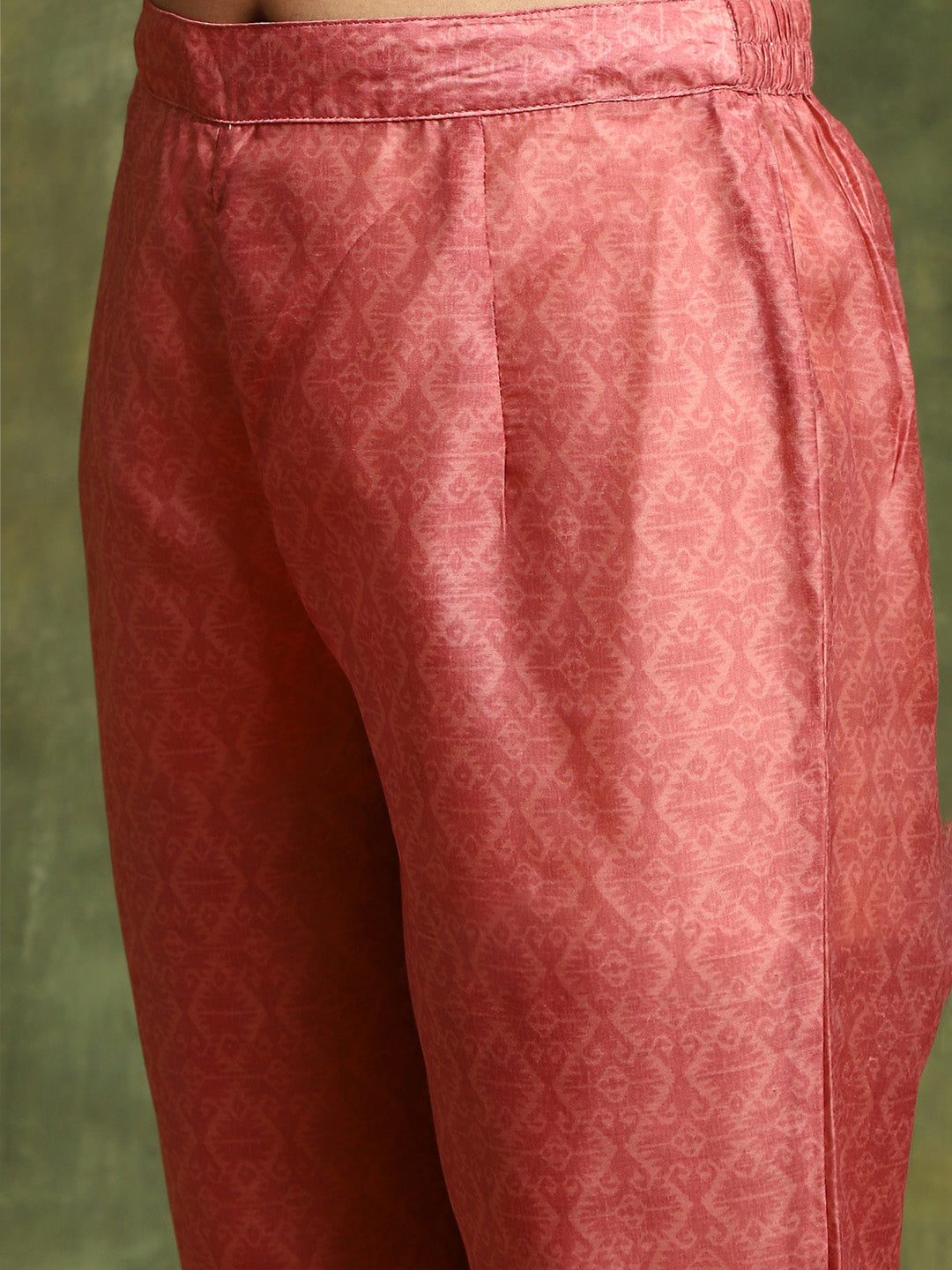 Pink Muslin Print Anarkali Kurta with tie-ups Suit Set - Elganza