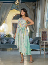 Marble print One-Shoulder Assymmetric Dress - Elganza