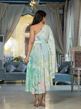Marble print One-Shoulder Assymmetric Dress - Elganza
