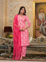 Pink Schiffli Kurta Set with Dupatta - Elganza
