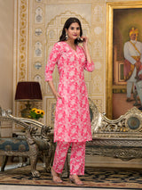 Pink Schiffli Kurta Set with Dupatta - Elganza