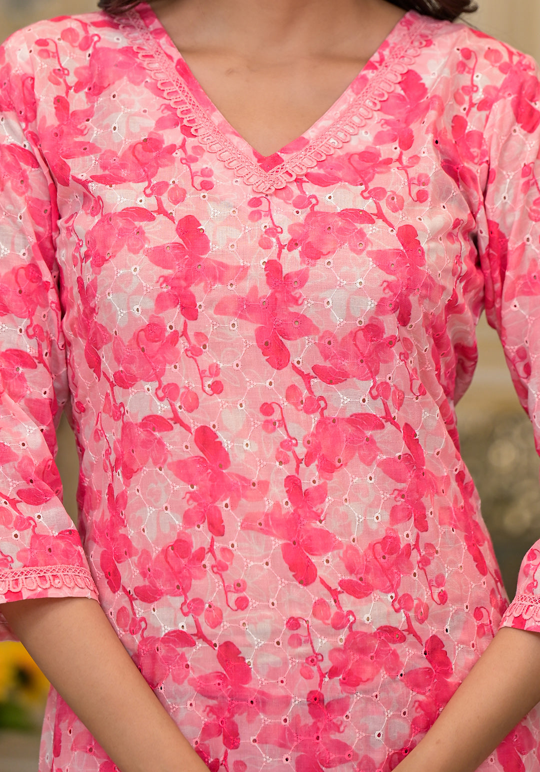 Pink Schiffli Kurta Set with Dupatta - Elganza