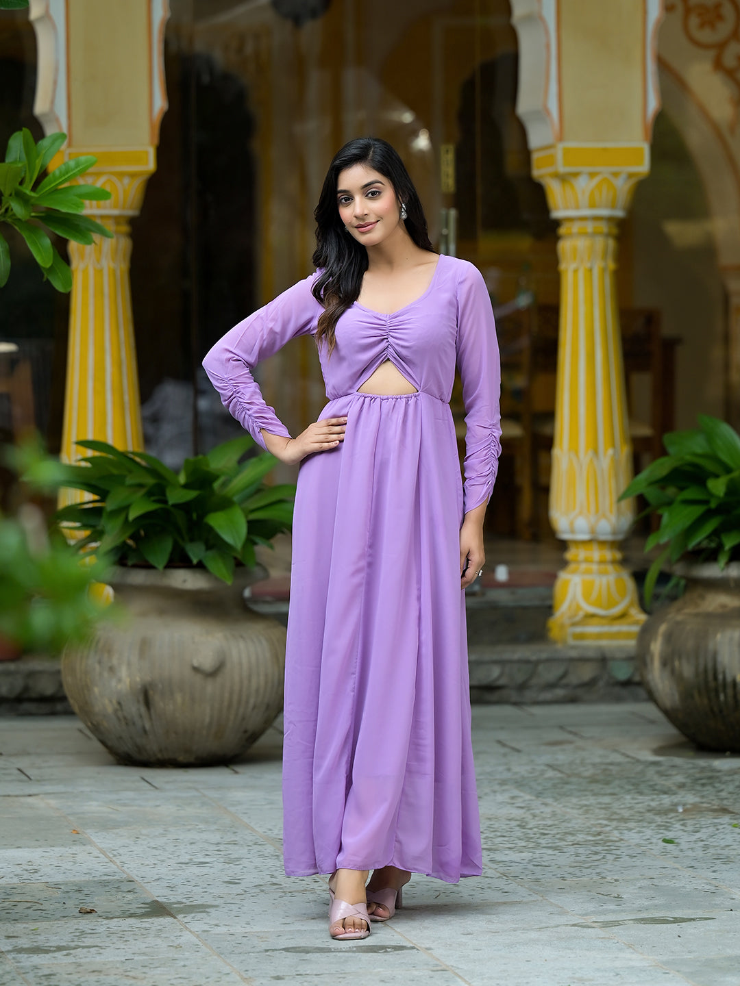 Lavender Flared Maxi Dress - Elganza