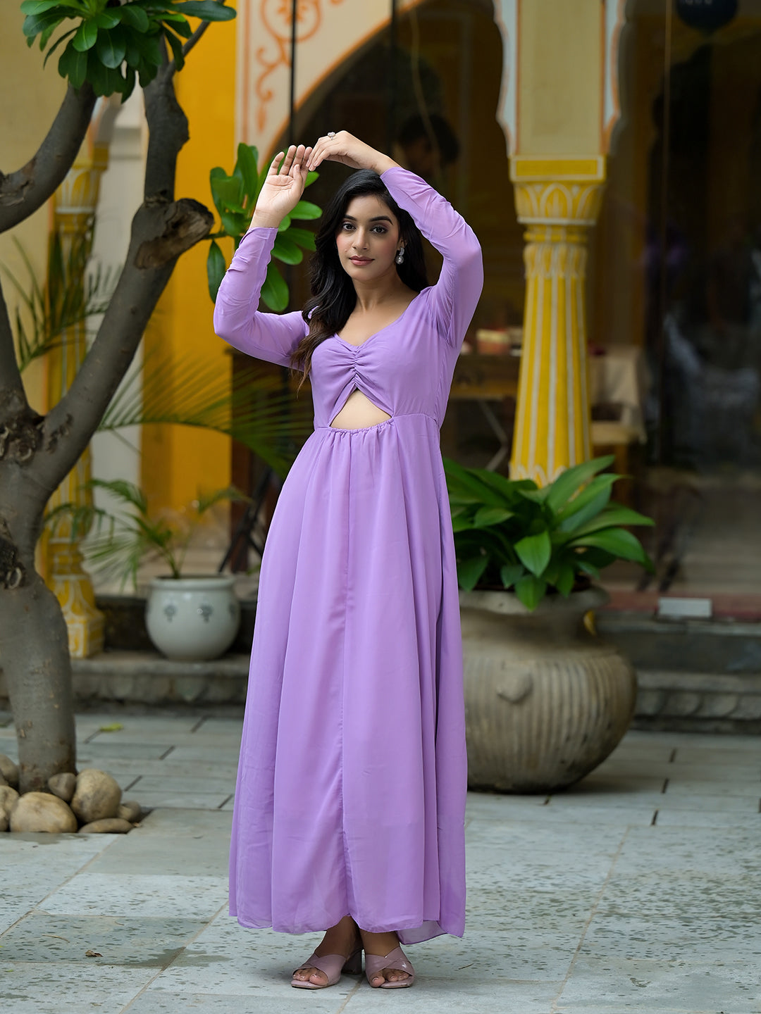 Lavender Flared Maxi Dress - Elganza