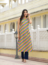 Multicolor Leheriya Straight Kurta - Elganza