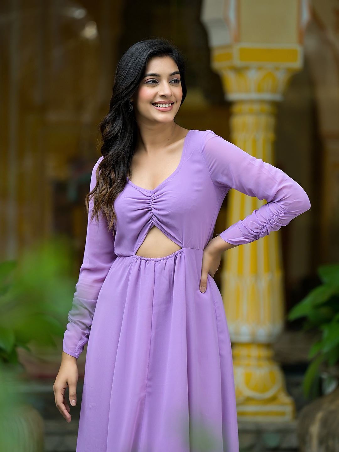 Lavender Flared Maxi Dress - Elganza