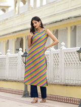 Multicolor Leheriya Straight Kurta - Elganza