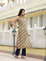 Multicolor Leheriya Straight Kurta - Elganza