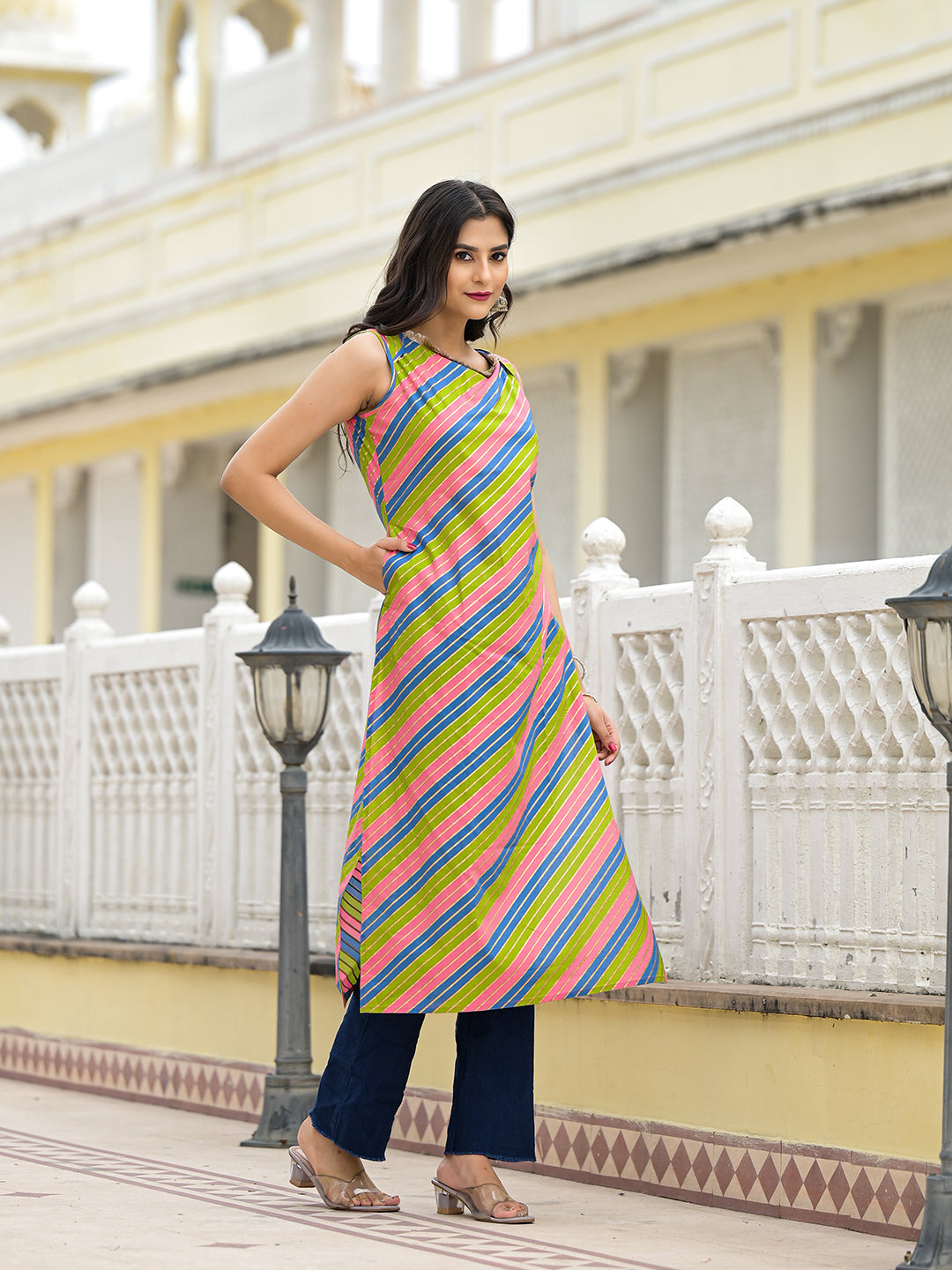 Multicolor Leheriya Straight Kurta - Elganza
