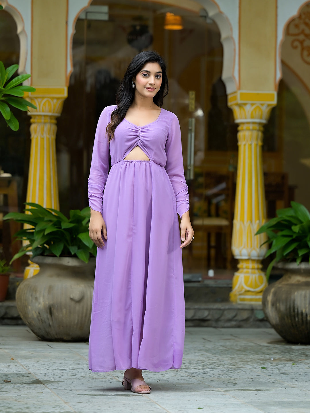 Lavender Flared Maxi Dress - Elganza