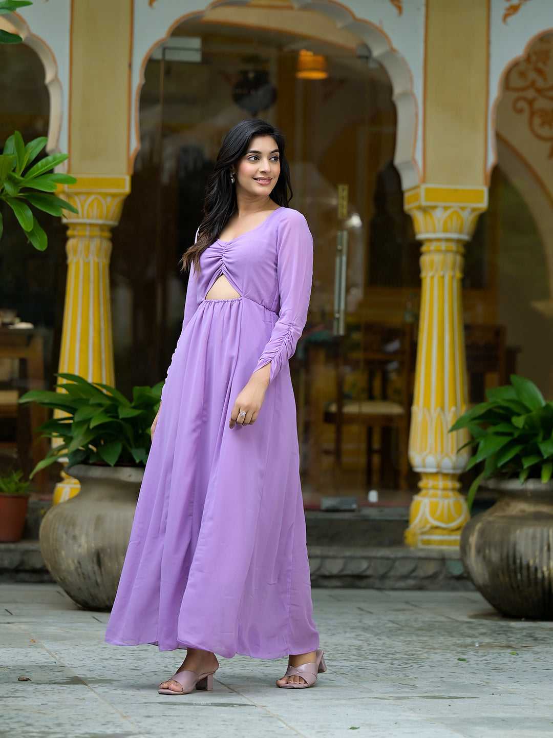 Lavender Flared Maxi Dress - Elganza