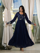 Navy Blue Sequinned Maxi Dress - Elganza