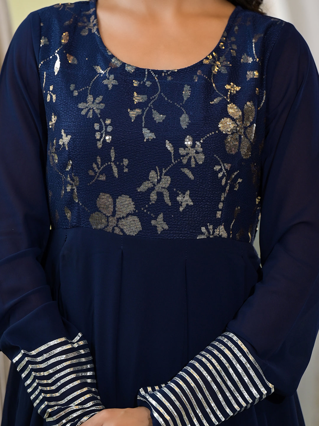 Navy Blue Sequinned Maxi Dress - Elganza