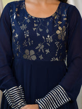 Navy Blue Sequinned Maxi Dress - Elganza