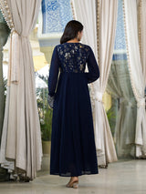 Navy Blue Sequinned Maxi Dress - Elganza