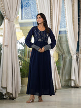 Navy Blue Sequinned Maxi Dress - Elganza