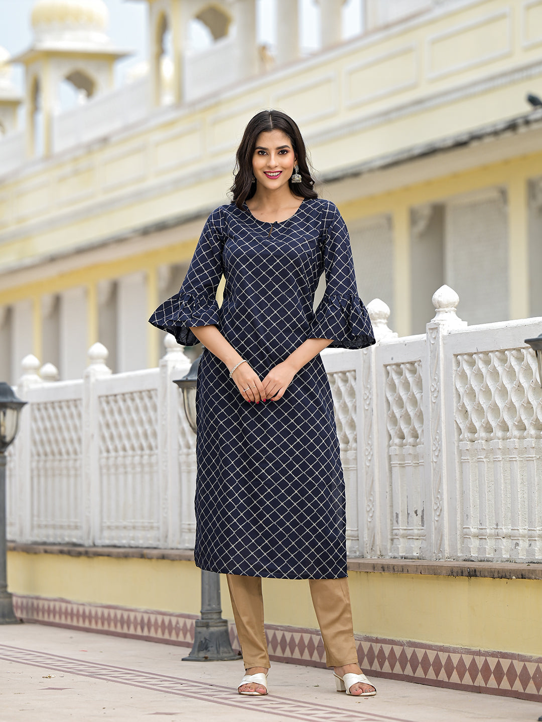 Indigo Kurta with Ruffled sleeve - Elganza