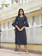 Indigo Kurta with Ruffled sleeve - Elganza