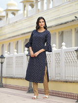 Indigo Kurta with Ruffled sleeve - Elganza