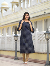 Indigo Kurta with Ruffled sleeve - Elganza