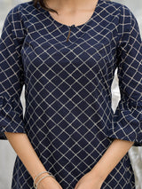 Indigo Kurta with Ruffled sleeve - Elganza