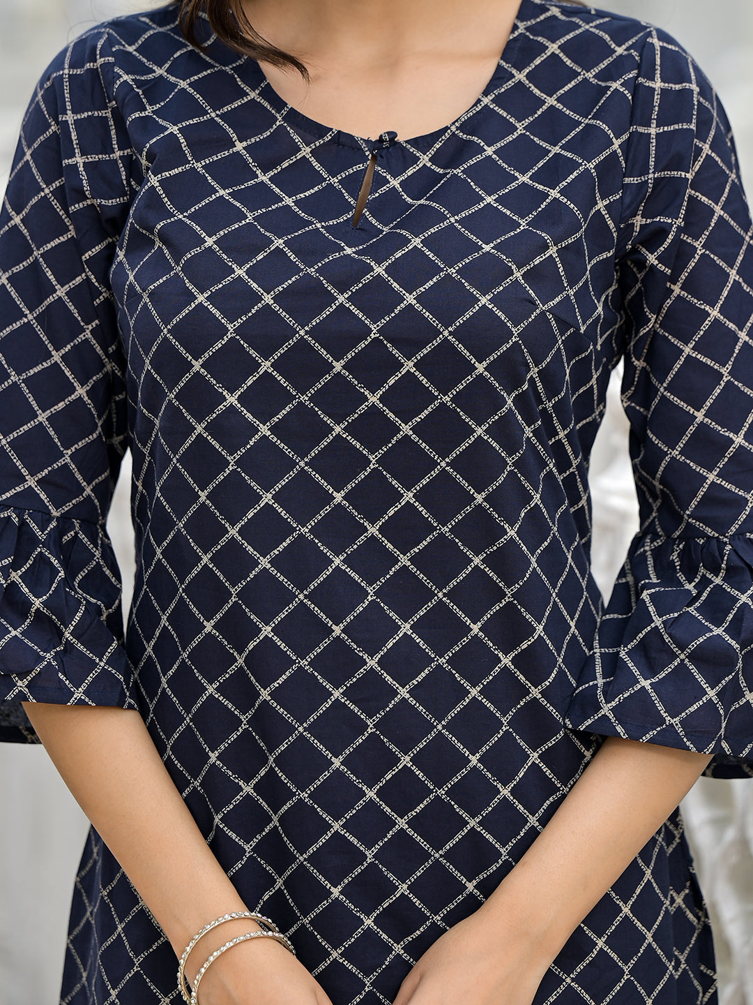 Indigo Kurta with Ruffled sleeve - Elganza