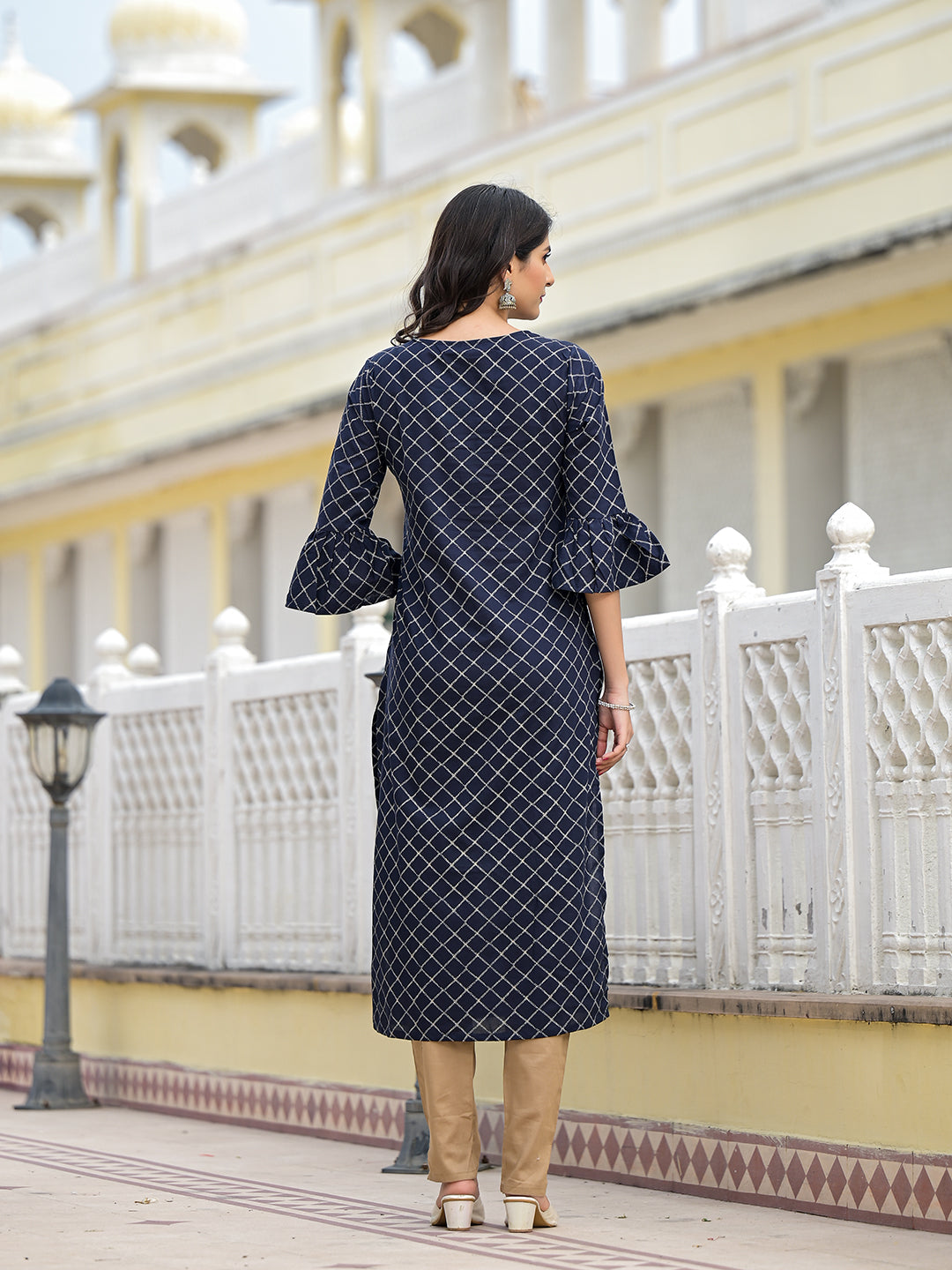 Indigo Kurta with Ruffled sleeve - Elganza