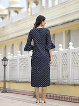 Indigo Kurta with Ruffled sleeve - Elganza