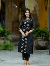 Black Zari jacquard Kurta Set - Elganza