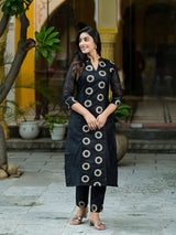 Black Zari jacquard Kurta Set - Elganza