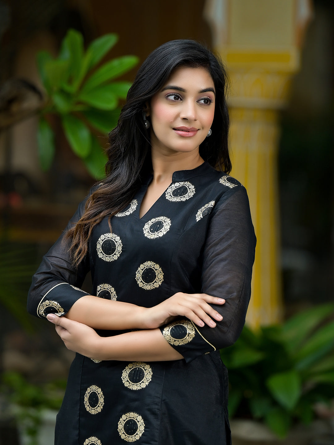 Black Zari jacquard Kurta Set - Elganza