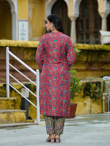 Magenta Silk Gold Foil Printed Suit Set - Elganza