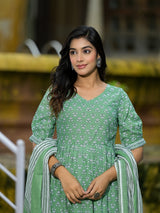 Mint Green A-Line Nyra Kurta pant Suit Set with Dupatta - Elganza