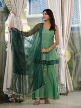 Green Lurex Sharara with A-line Kurta - Elganza
