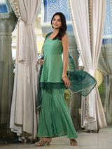 Green Lurex Sharara with A-line Kurta - Elganza