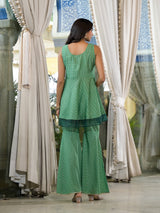 Green Lurex Sharara with A-line Kurta - Elganza