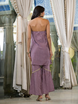 Purple Lurex Kurta Sharara With Organza Dupatta - Elganza