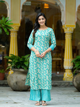 Off-White Turquoise Printed  Cotton kurta - Elganza