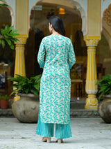Off-White Turquoise Printed  Cotton kurta - Elganza