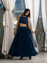 Blue Georgette Lehenga holi with Mirror Work - Elganza