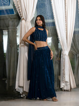 Blue Georgette Lehenga holi with Mirror Work - Elganza
