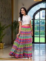 Multicolor printed skirt with White Top Co-Ord Set - Elganza