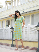 Mint Green Floral Shift Dress - Elganza