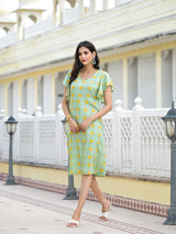 Mint Green Floral Shift Dress - Elganza