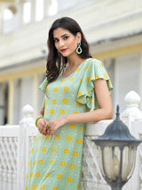 Mint Green Floral Shift Dress - Elganza