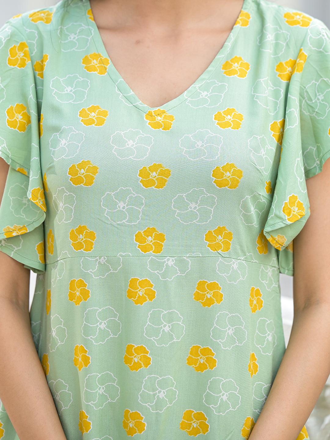 Mint Green Floral Shift Dress - Elganza