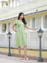 Mint Green Floral Shift Dress - Elganza