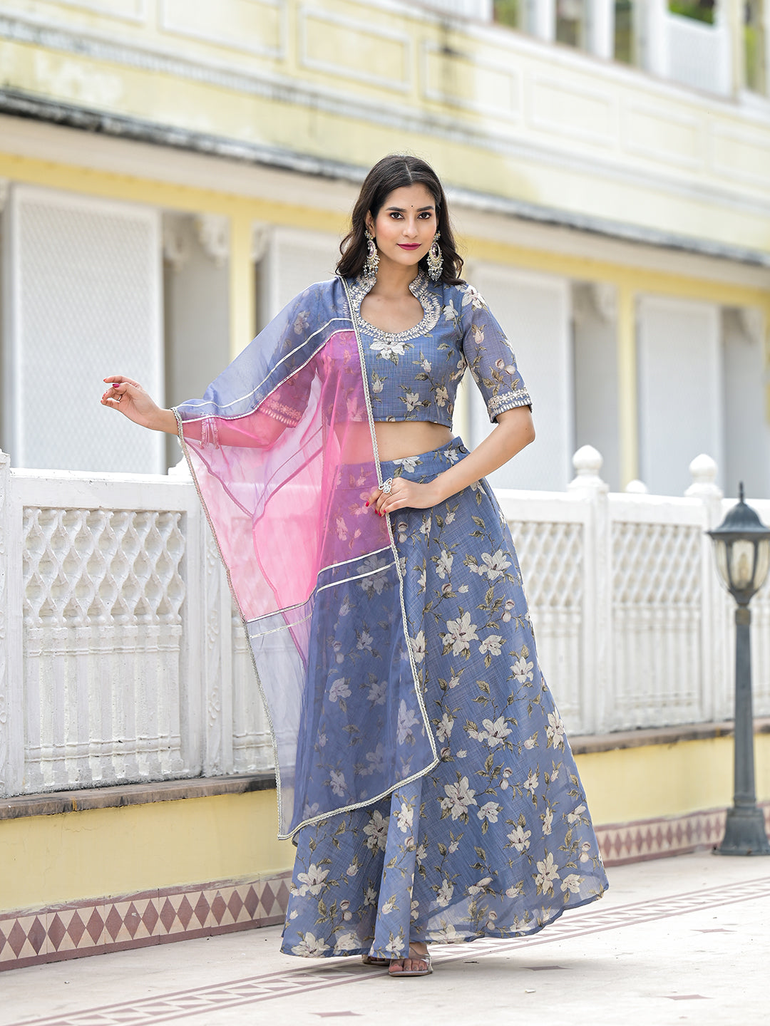 Grey lehenga Choli with Gota Patti work - Elganza
