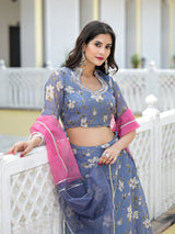 Grey lehenga Choli with Gota Patti work - Elganza