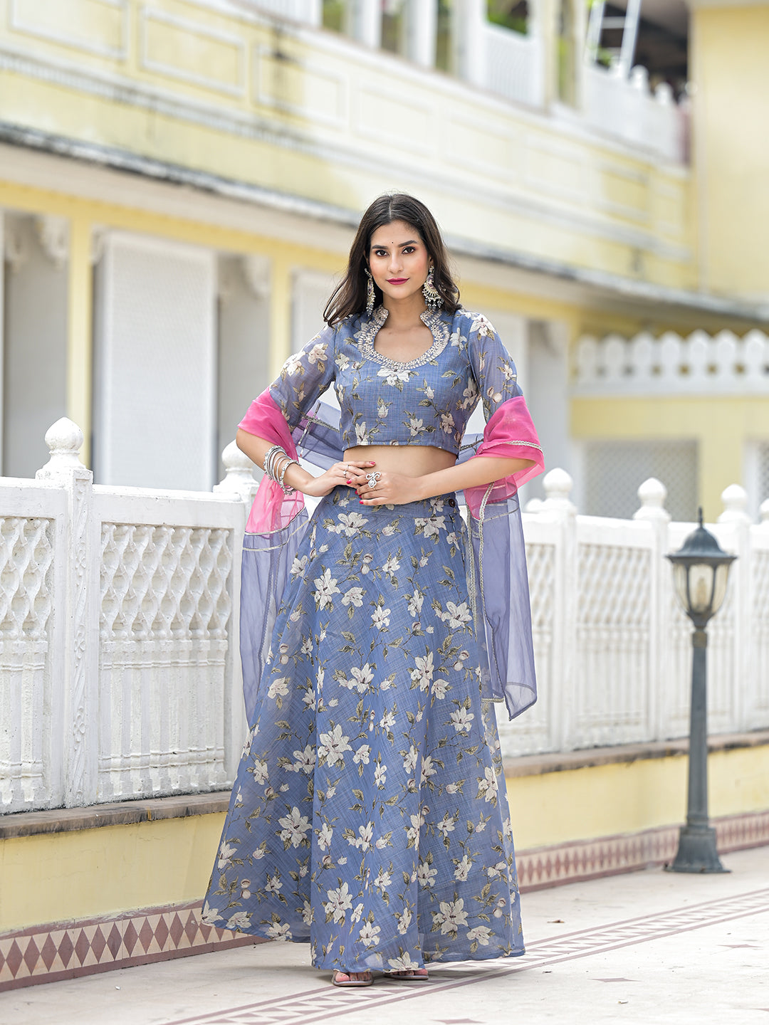 Grey lehenga Choli with Gota Patti work - Elganza